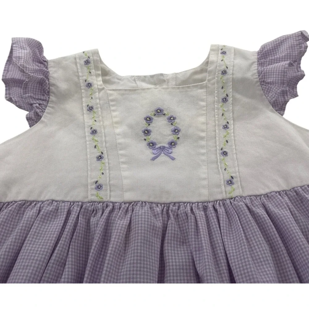 Goodlad Gingham Dress Kids 6 Purple Excellent Floral Eyelet Lace Flutter Sleeve